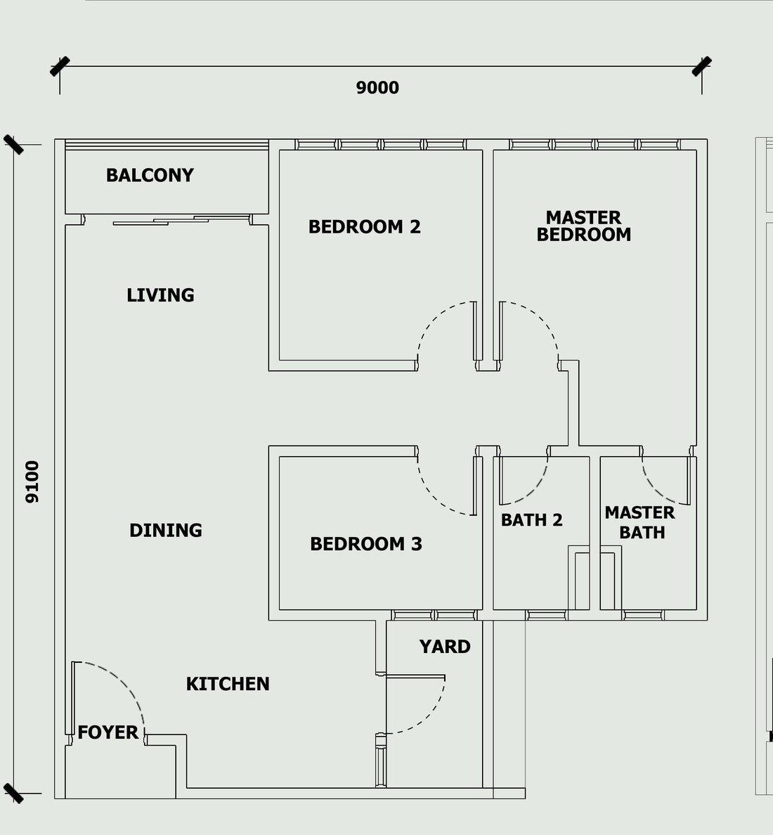 Permas Heights Type B floor plan, 801 sqft, 3 bedrooms 2 bathrooms