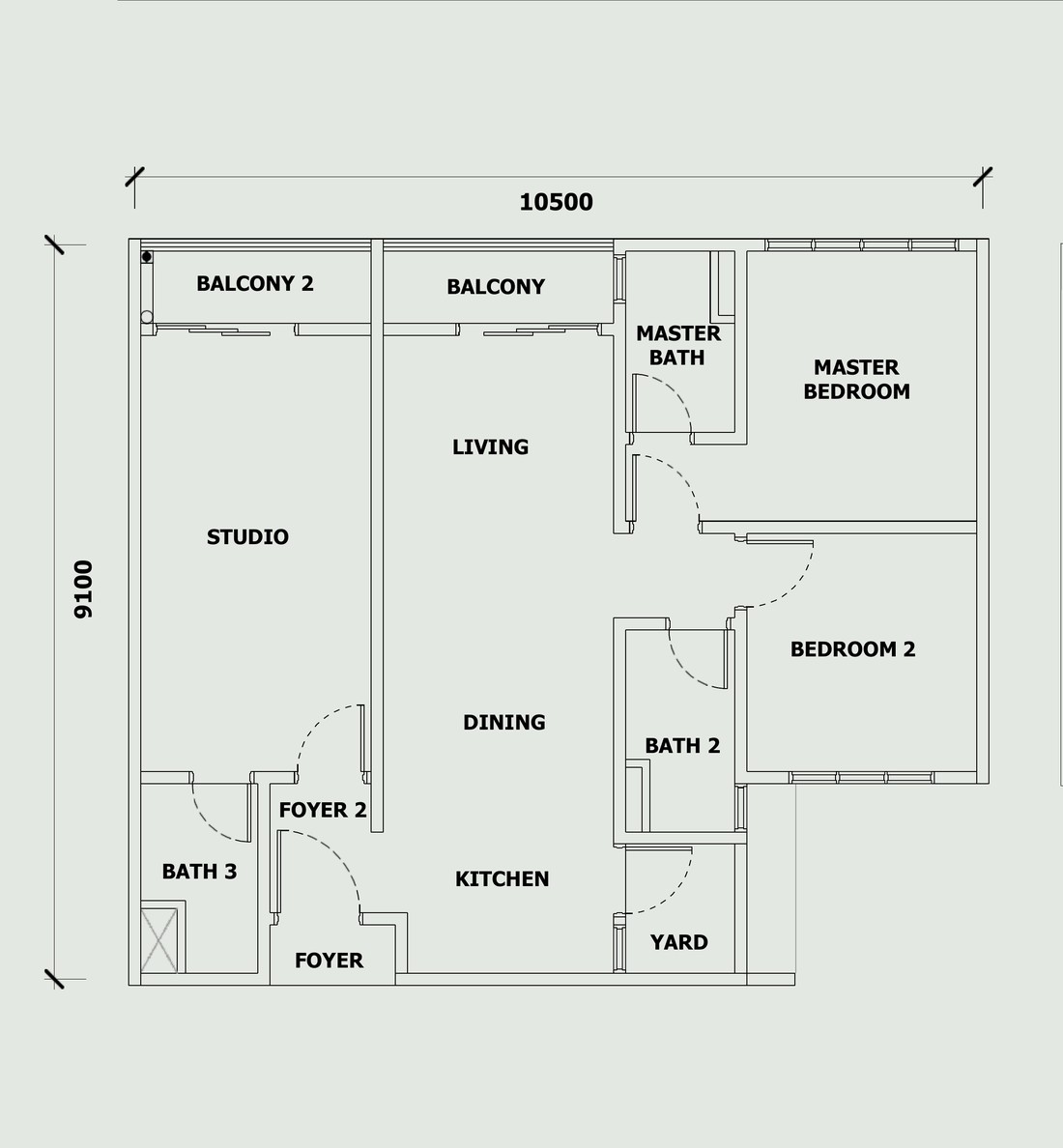 Permas Heights Type C dual-key floor plan, 948 sqft, 2 bedrooms plus studio
